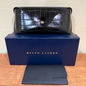 NEW Ralph Lauren‎ Black Croc Embossed Sunglass Case, Box with Cleaning Cloth
